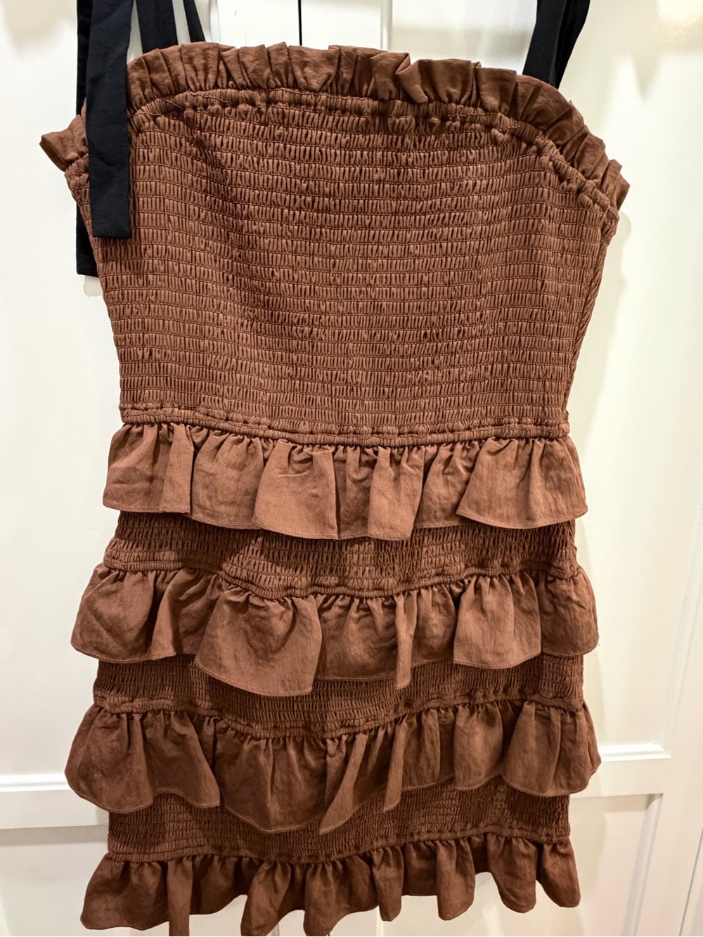 Endless Rose Chocolate Brown Ruffled Sundress with Tie Straps - Picture 4 of 11